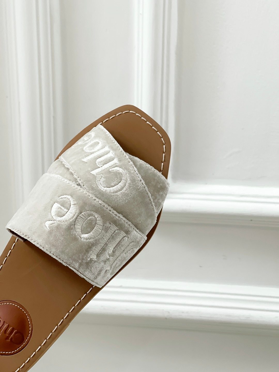 Chloé Woody Embroidered Canvas Slide Sandals