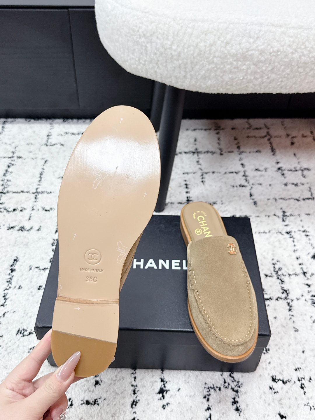 Chanel Suede Loafer Mule Slippers