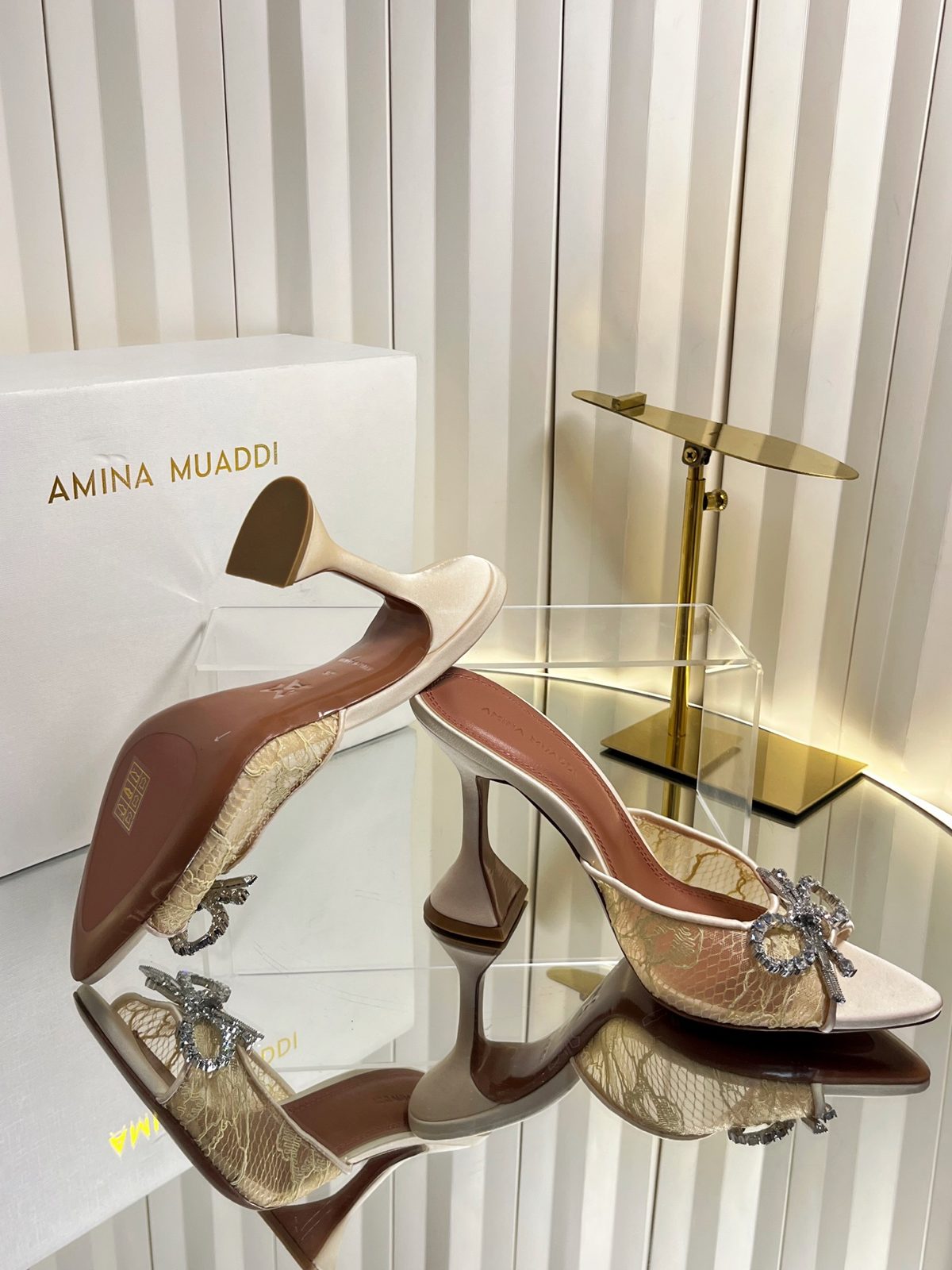 Amina Muaddi Crystal Embellished Mule Heels