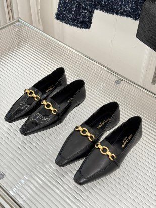 Saint Laurent Patent Leather Loafers with Chain Detail