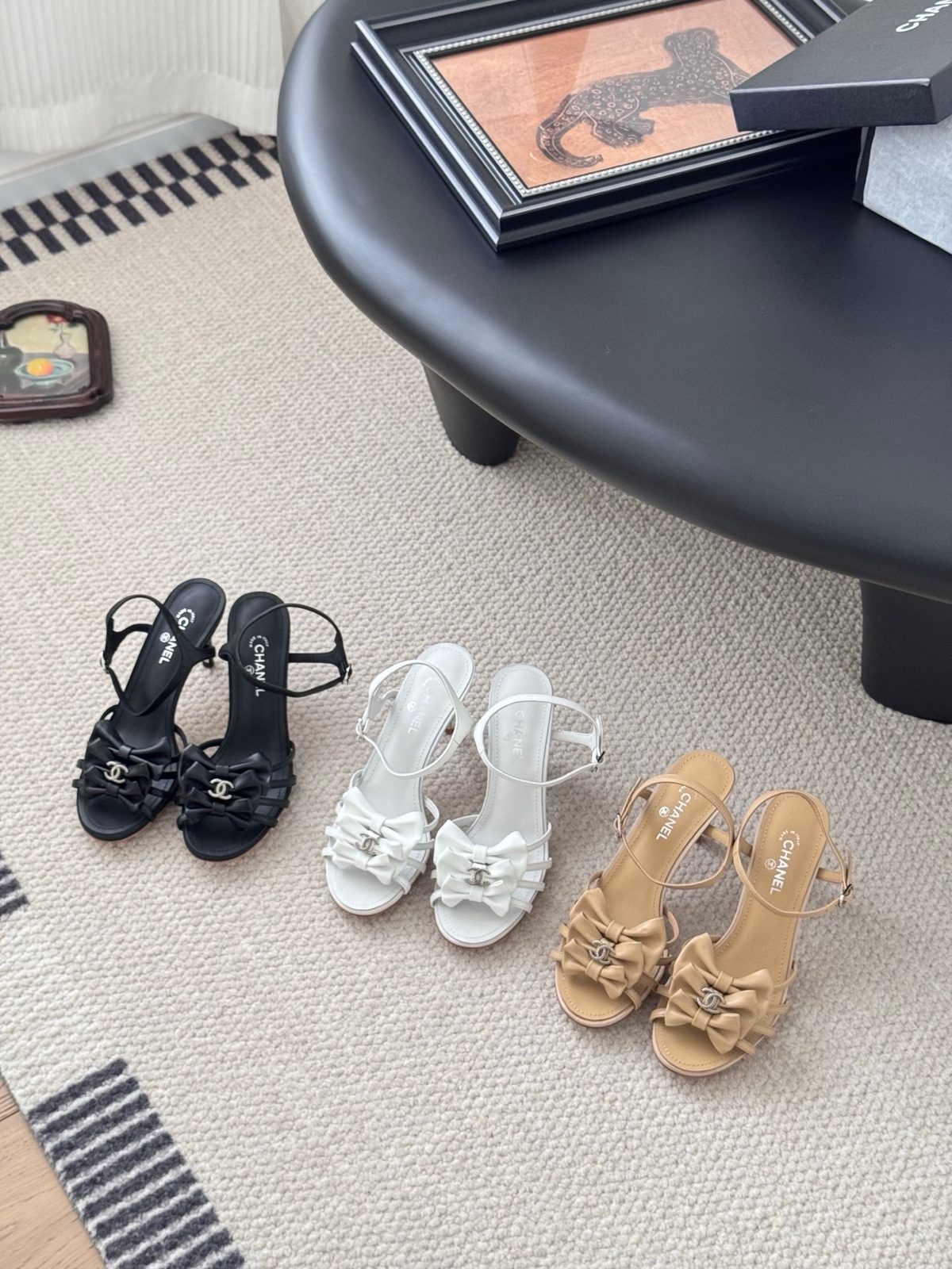 Chanel Bow Embellished Leather Sandals