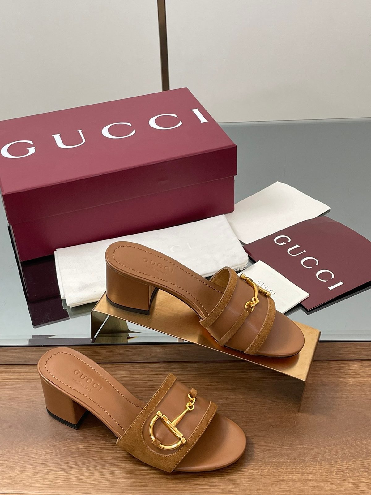 Gucci Horsebit Leather Block Heel Mule