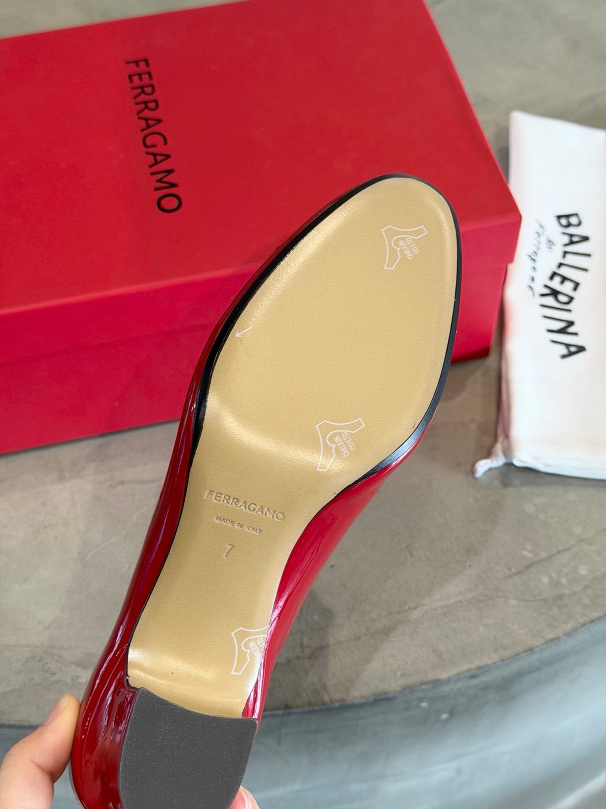 Ferragamo Patent Leather Bow Pump Red