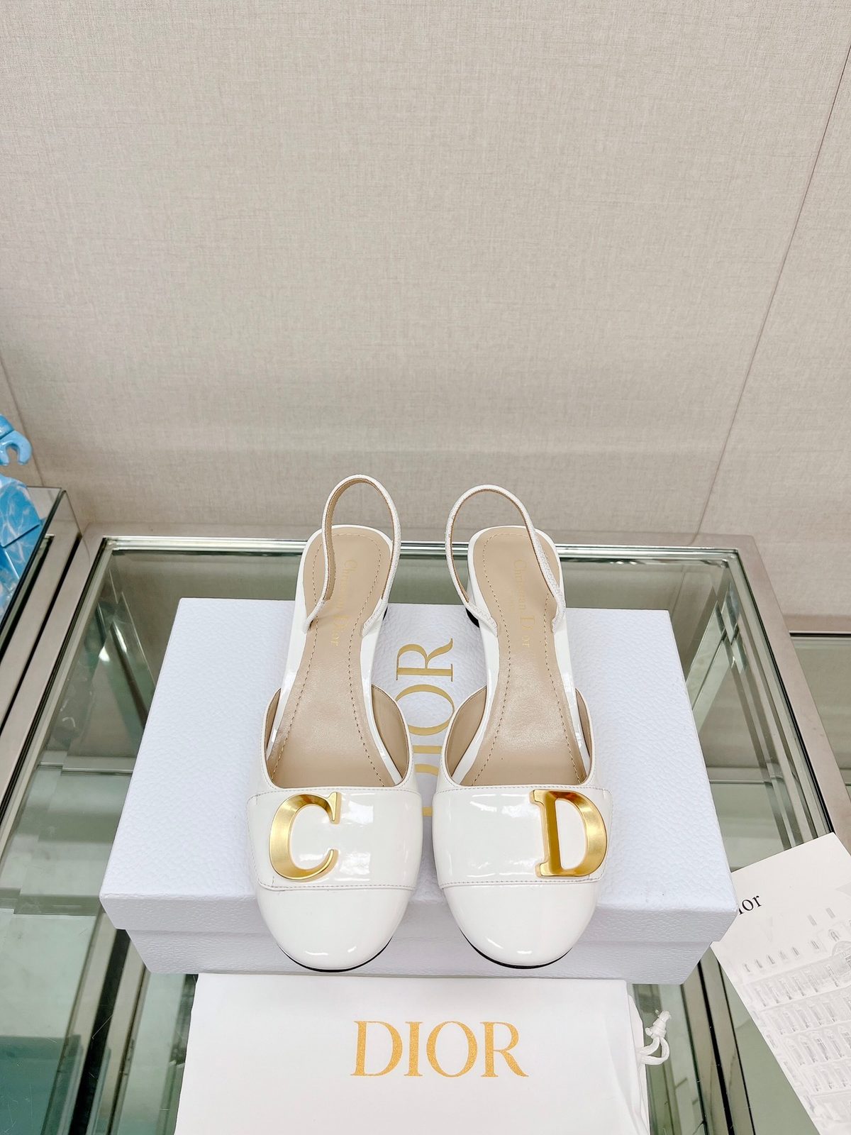 Dior CD Logo Slingback Pumps White