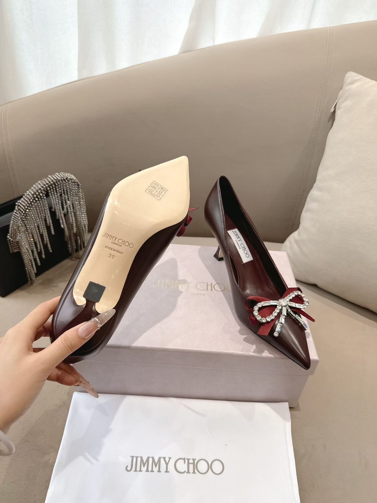Jimmy Choo Pointelle Pump Burgundy