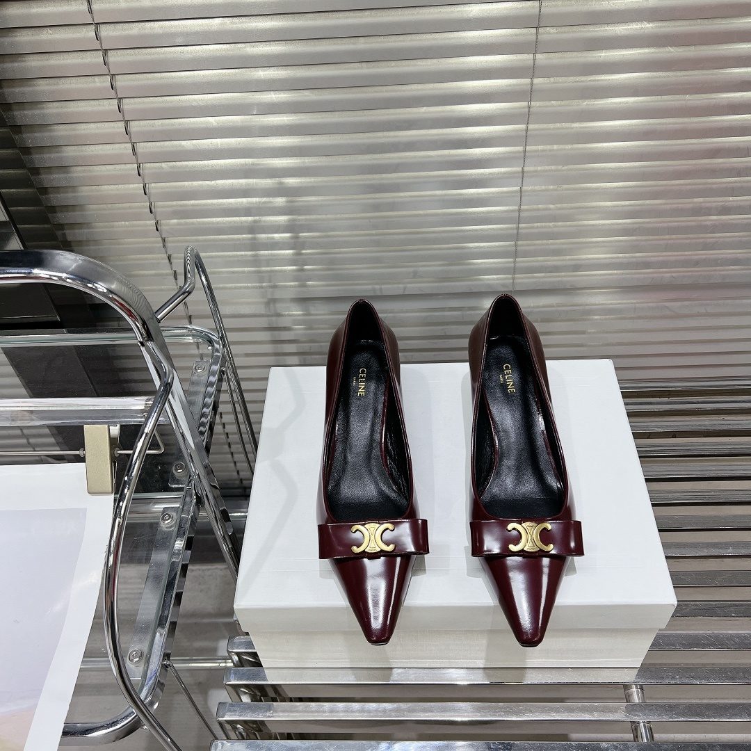 Celine Triomphe Burgundy Leather Loafers