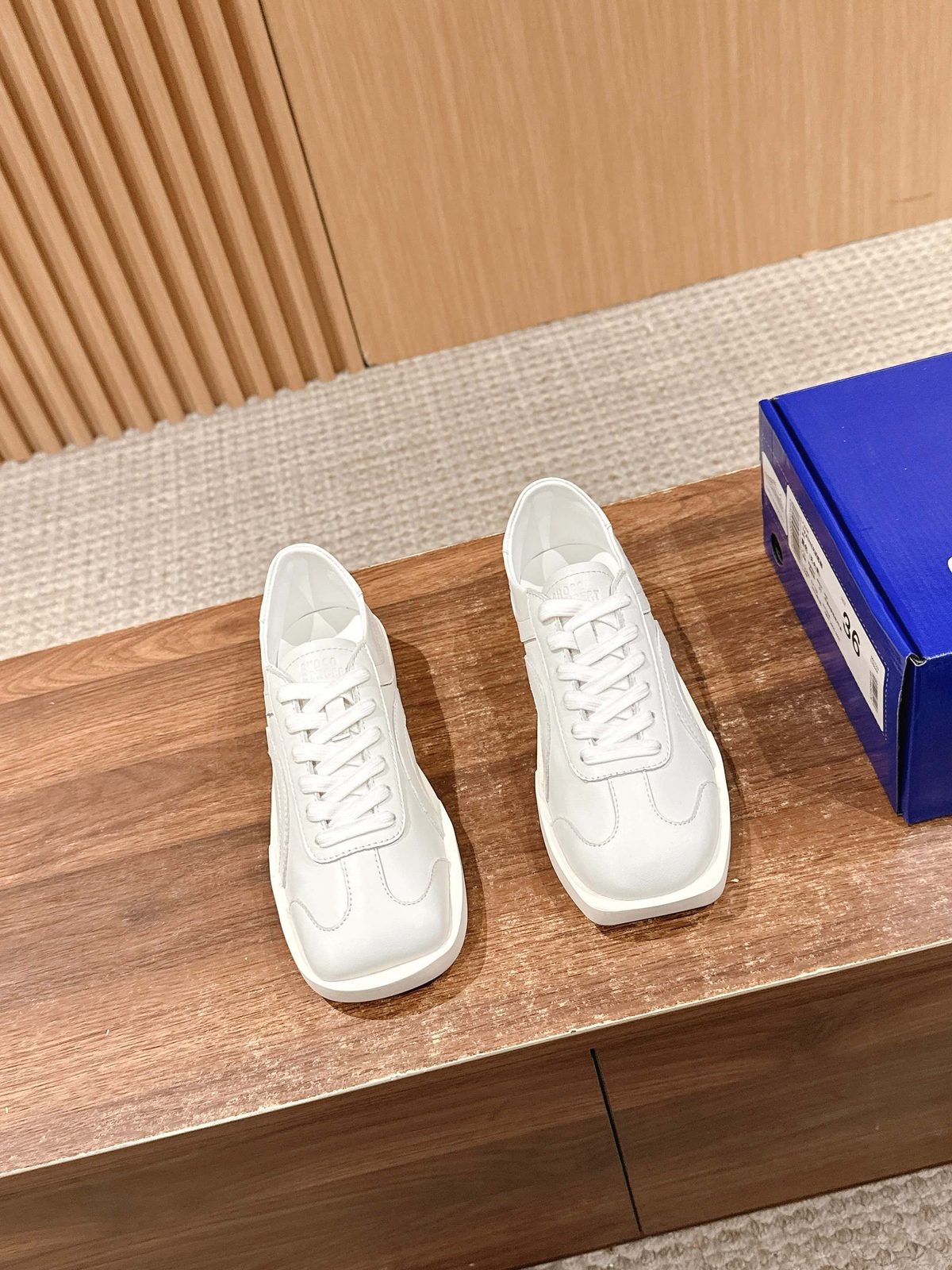 Choco White Leather Lace-Up Sneakers