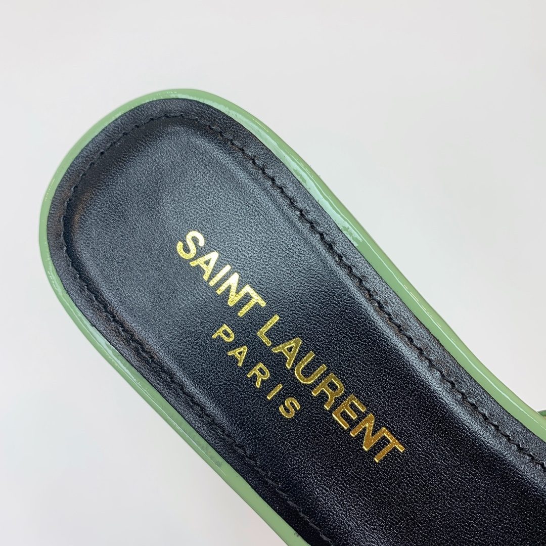 Saint Laurent Paris Patent Leather Bow Slide Sandals