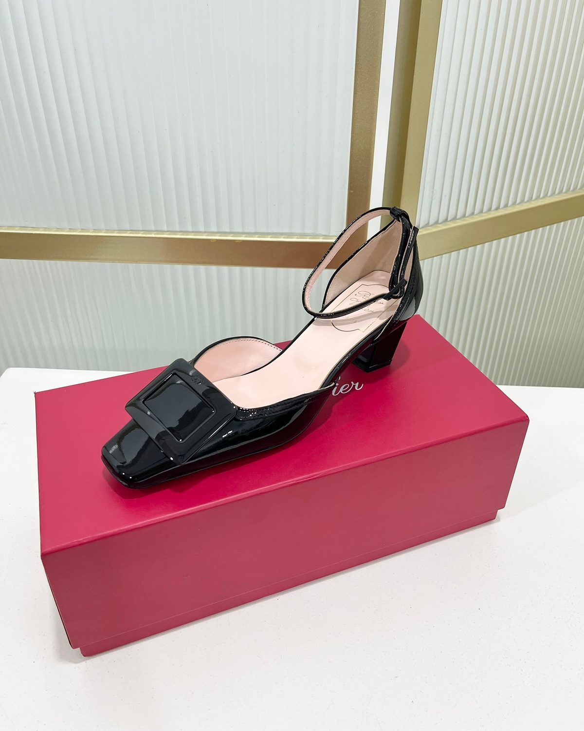 Roger Vivier Black Patent Leather Buckle Heels