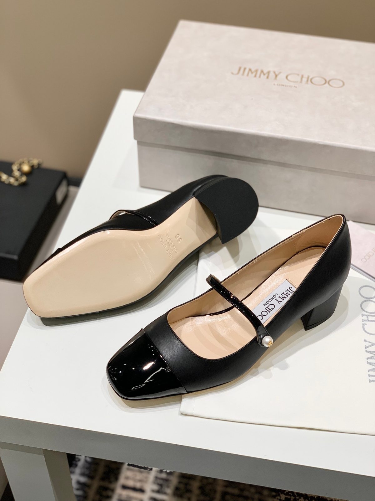 Jimmy Choo Maryjane Mary Jane Black Patent Leather Block Heel