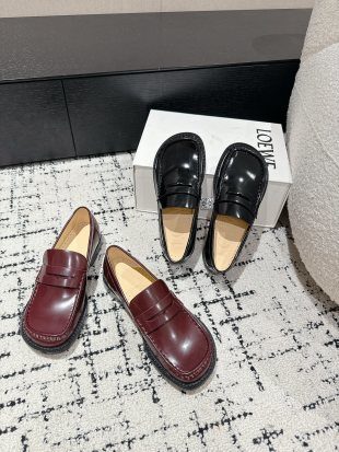Loewe Leather Penny Loafers Black