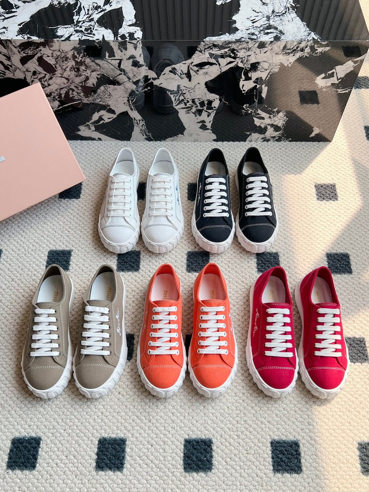 Miu Miu Canvas Lace-Up Sneakers