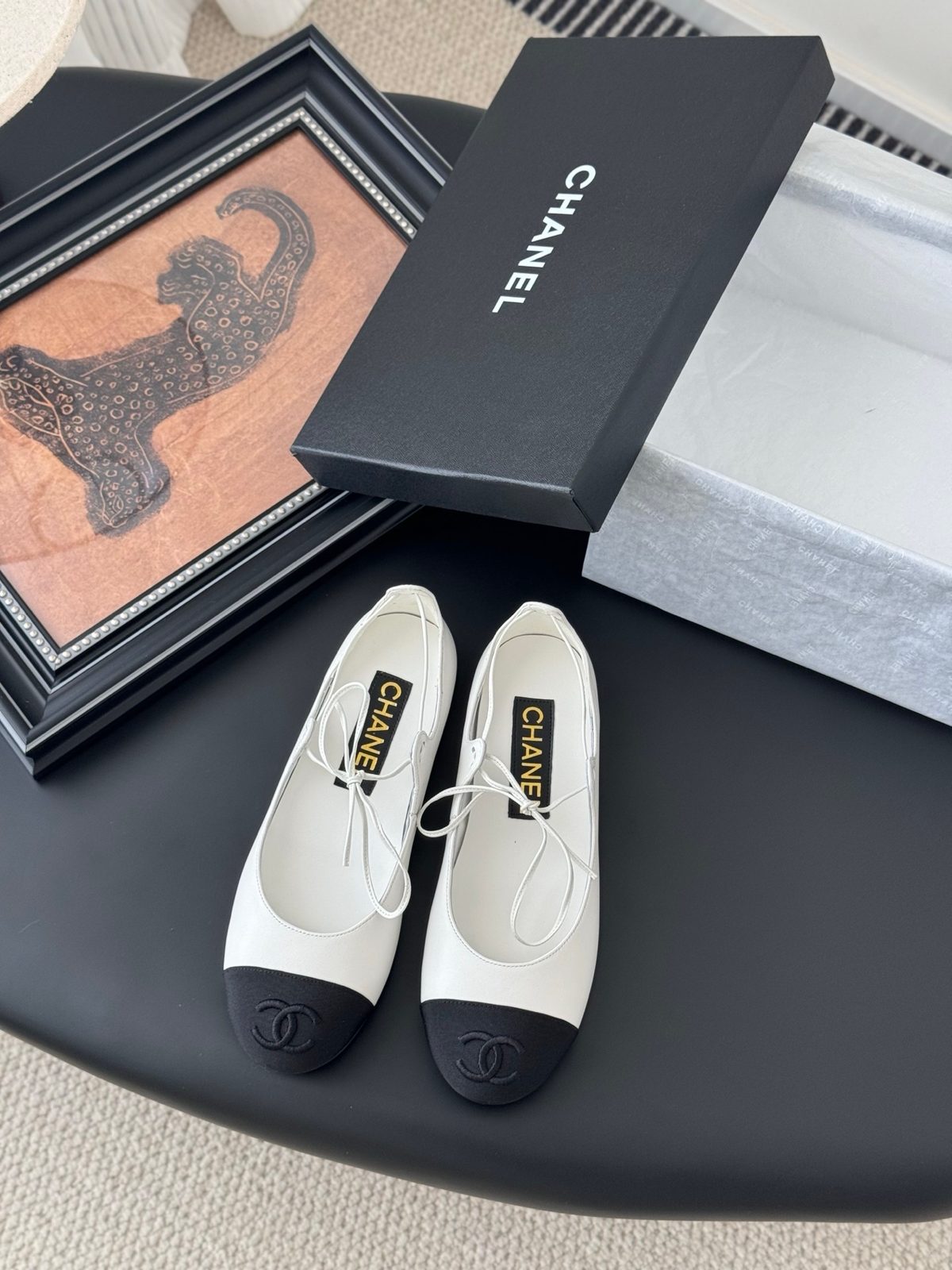 Chanel White Leather Ballet Flat Shoes