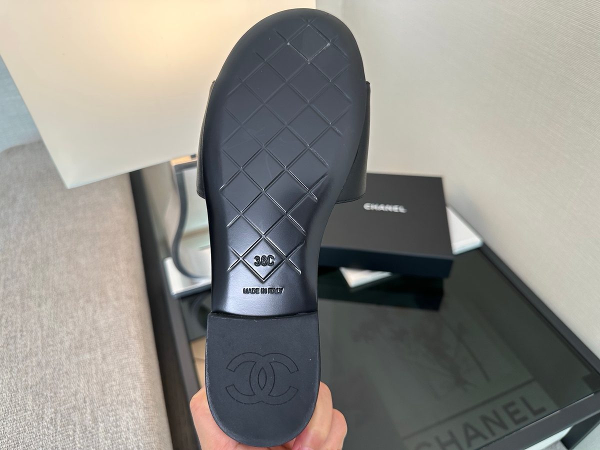 Chanel Quilted Slide Sandals Black Gold