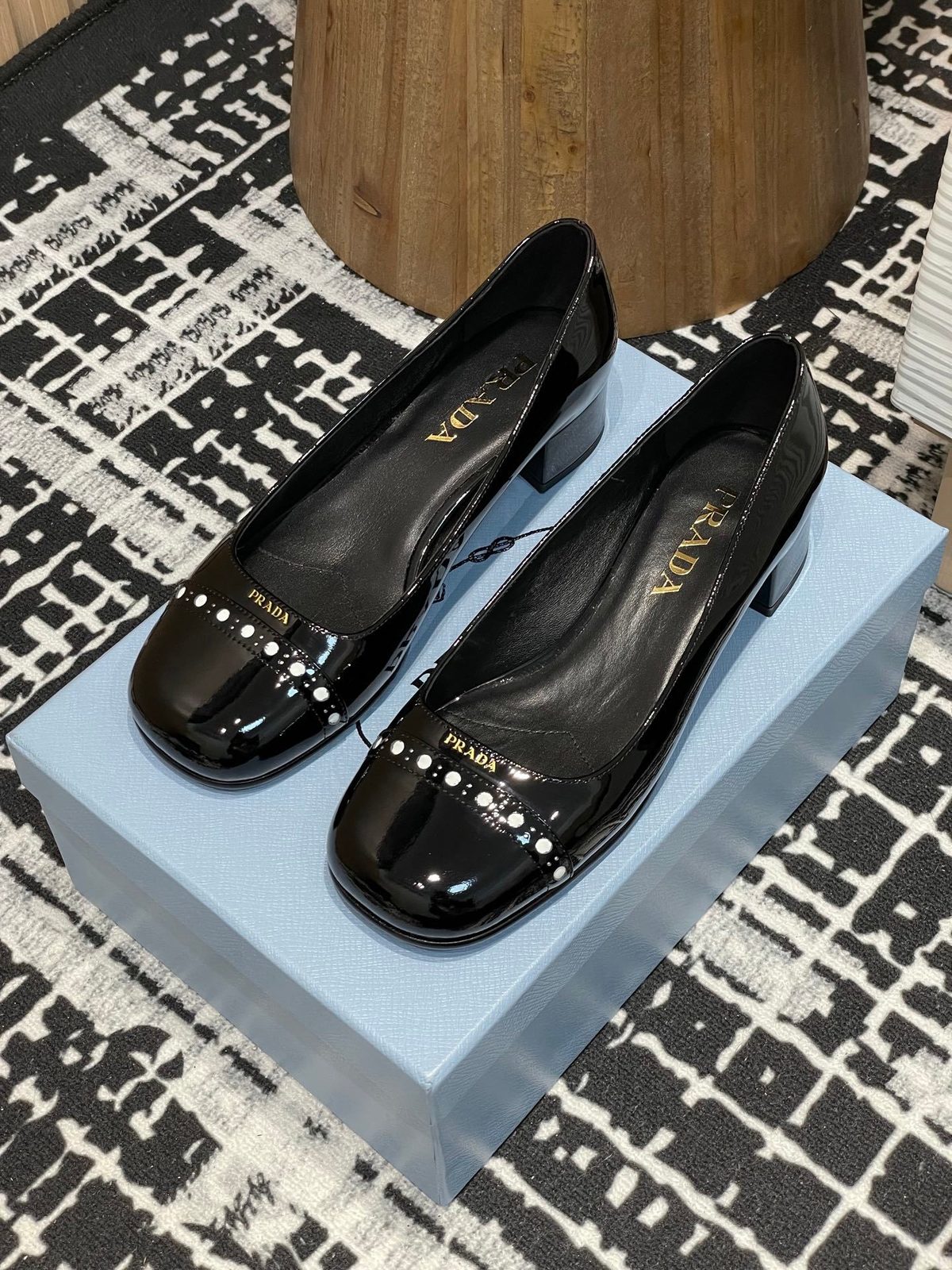 Prada Patent Leather Studded Loafers