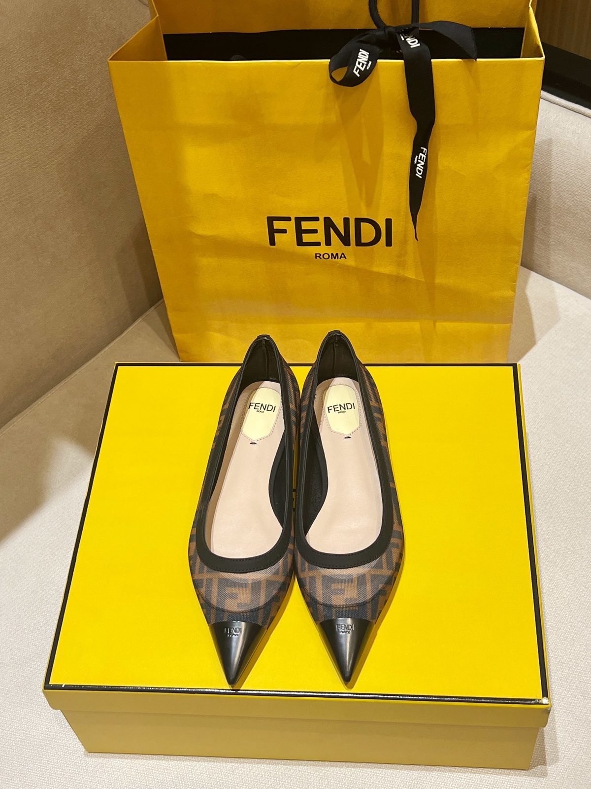 Fendi Zucca Canvas Pointed Ballet Flats