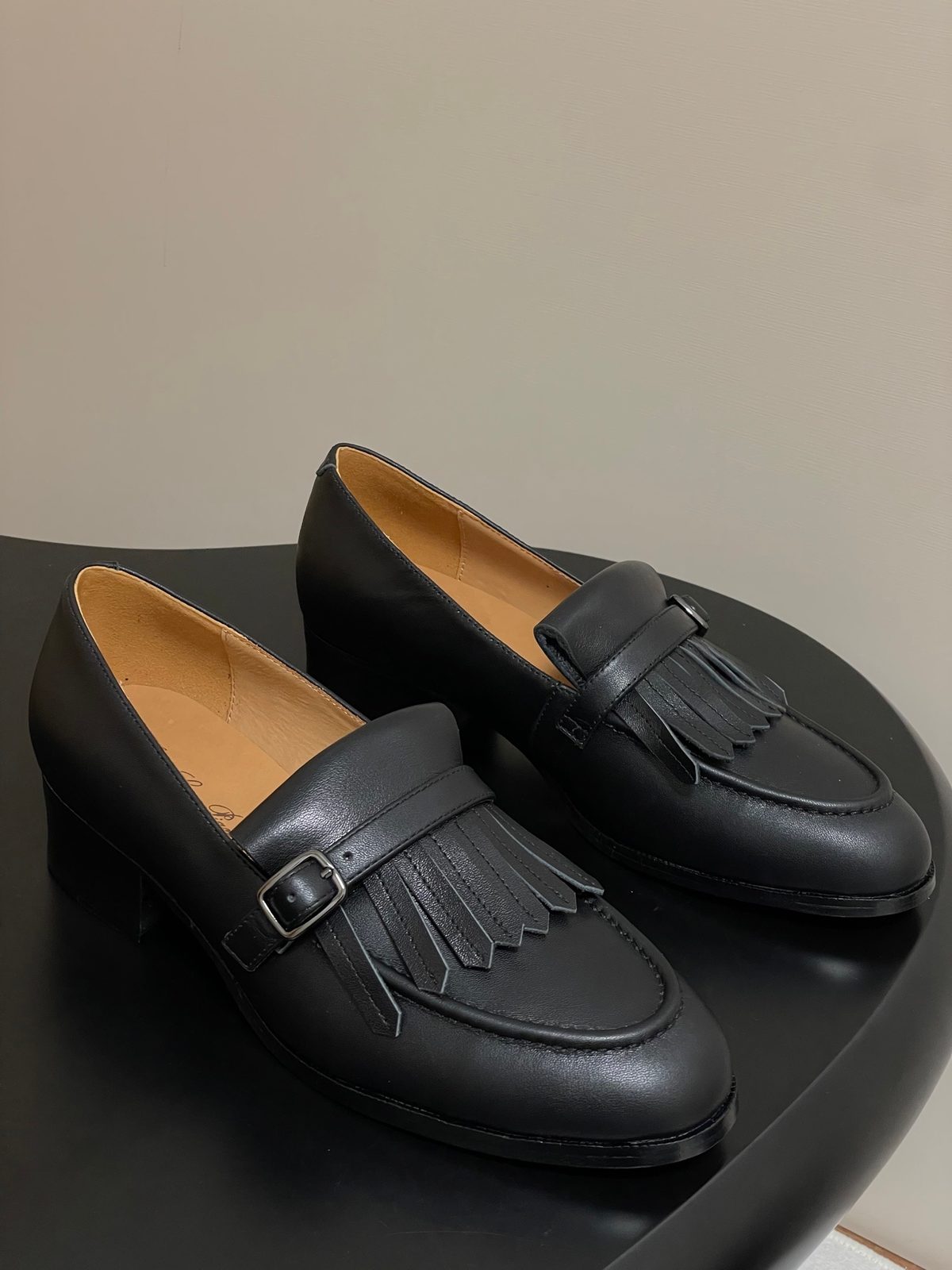 Black Leather Tassel Loafer Flats