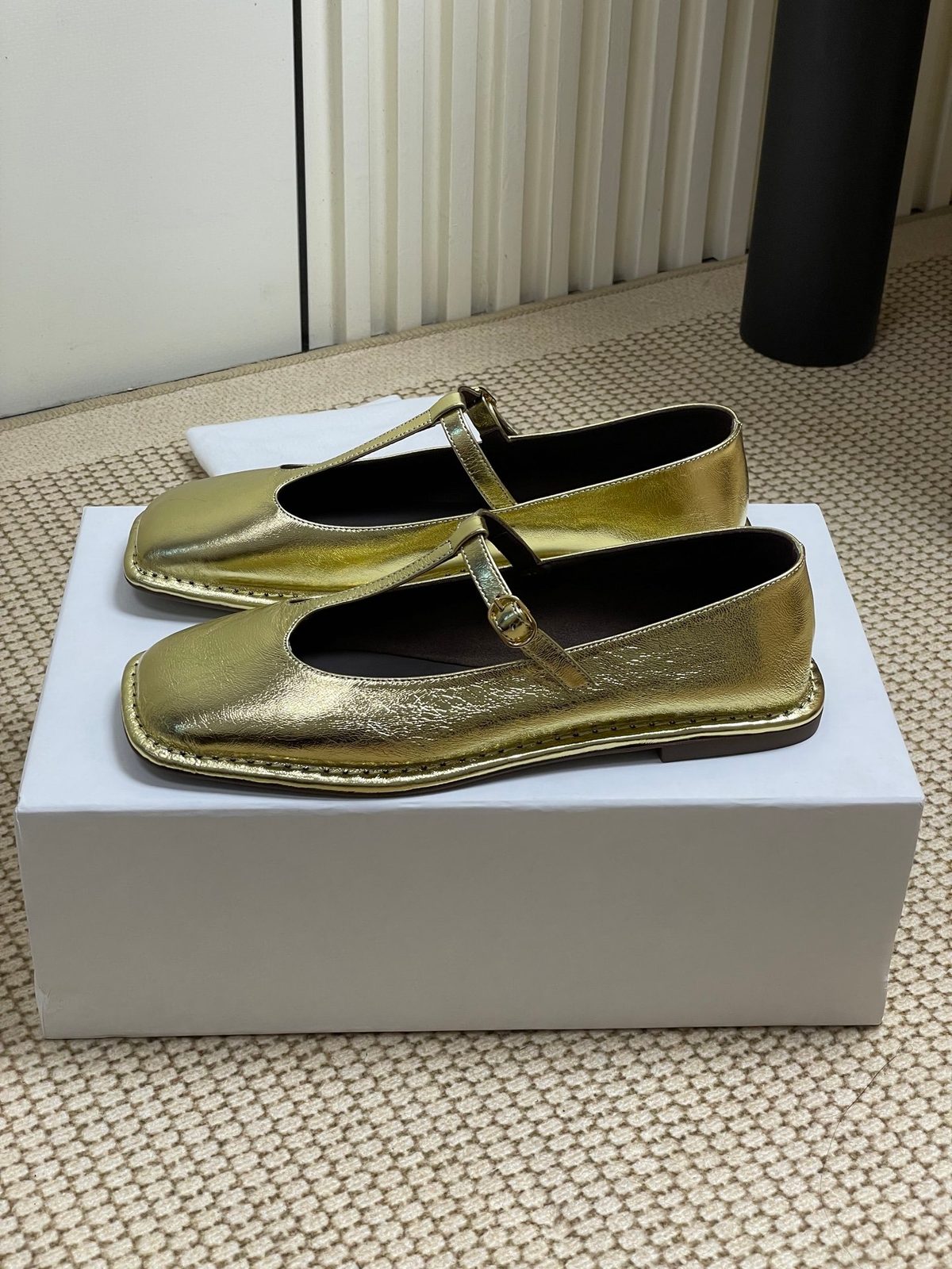 Gold Metallic Leather Mary Jane Flats
