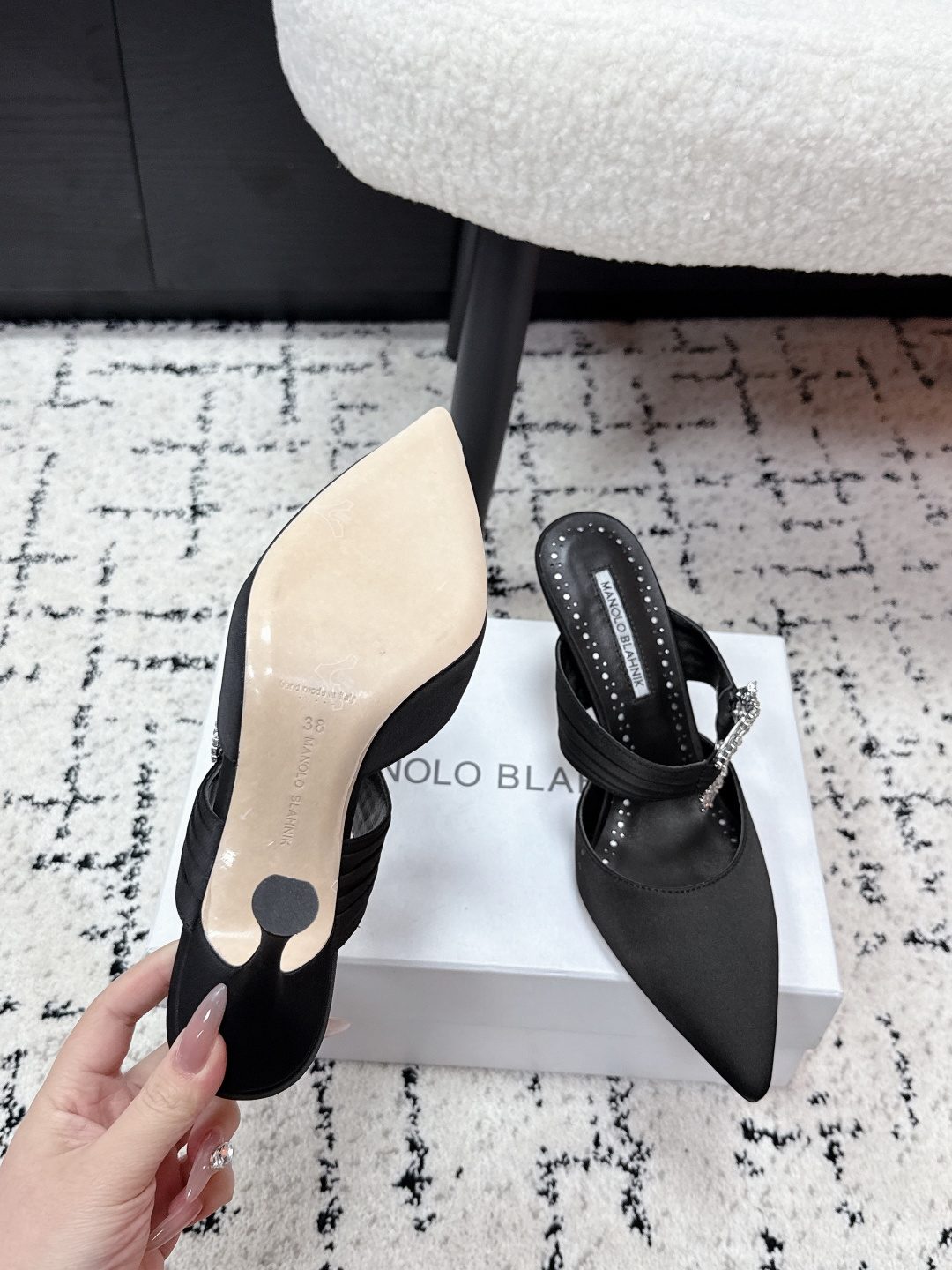Manolo Blahnik Studded Black Mule Heels
