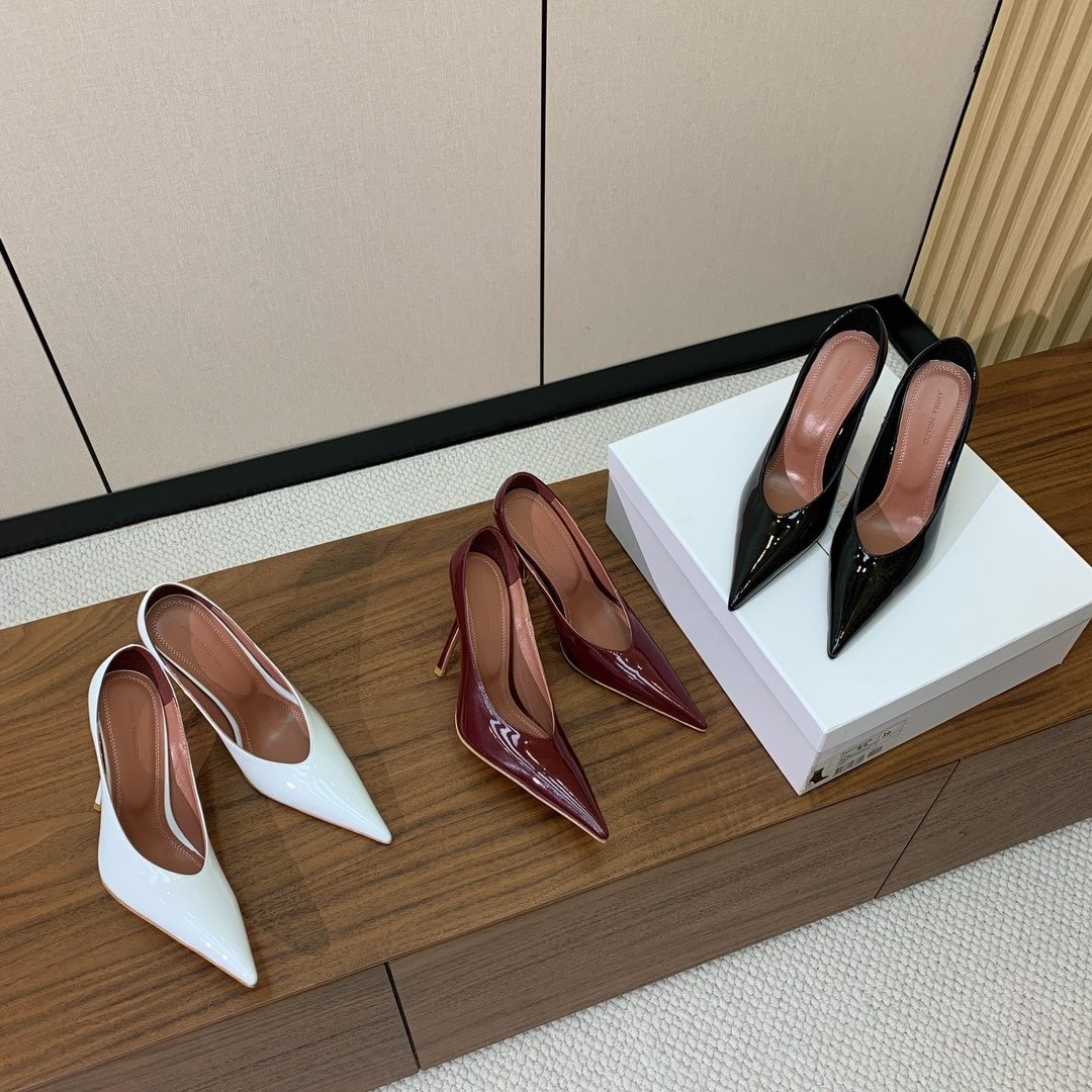 Amina Muaddi Black Patent Leather Pointed Pumps