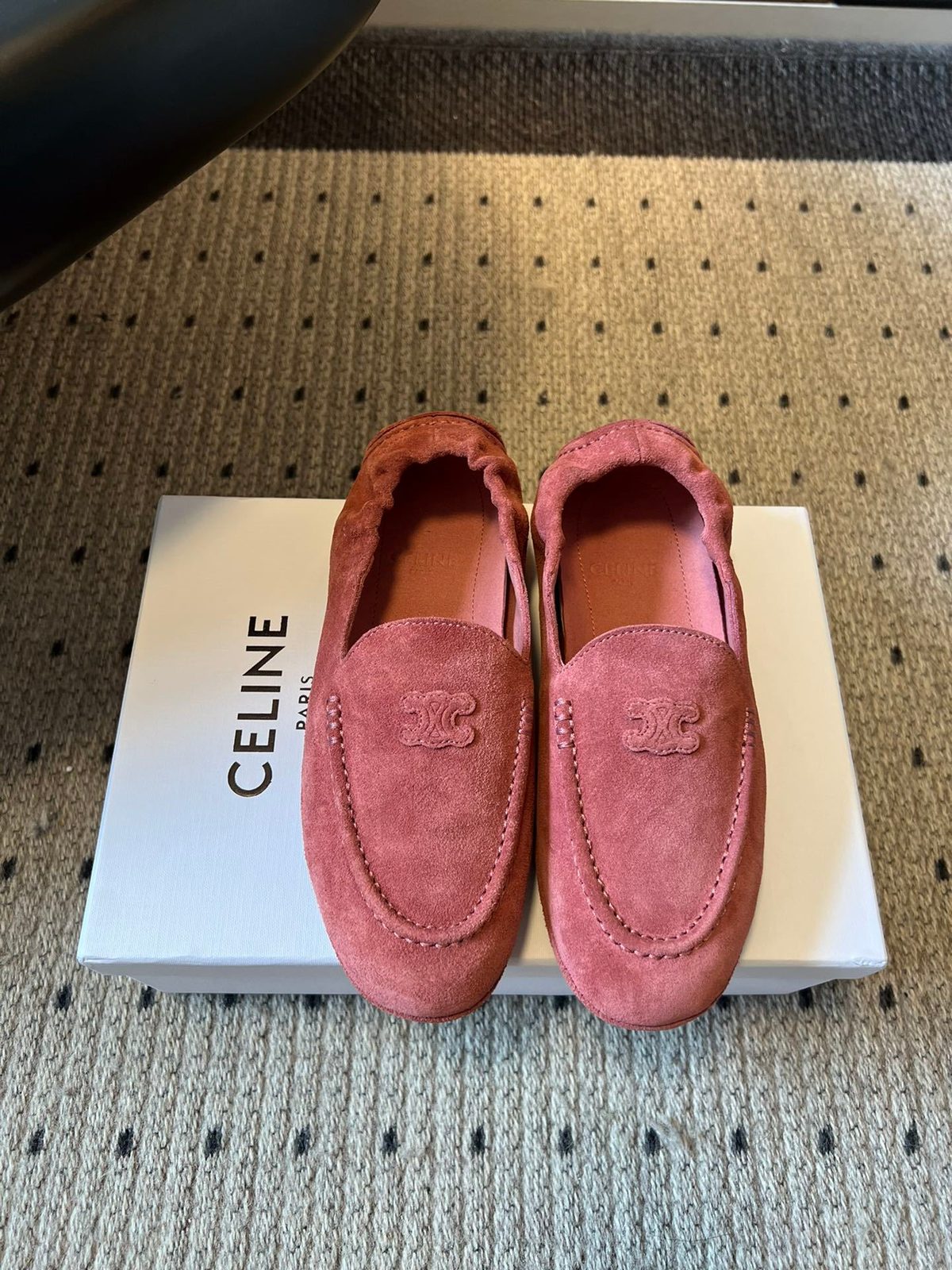 Céline Suede Loafer Mules Pink