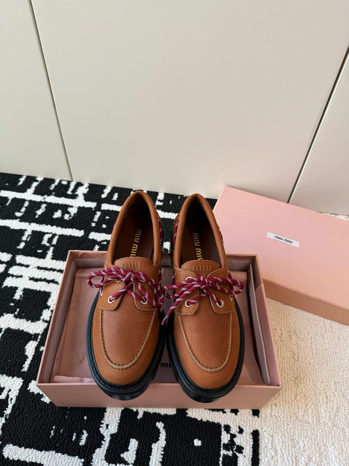 Miu Miu Leather Boat Shoes with Rope Laces