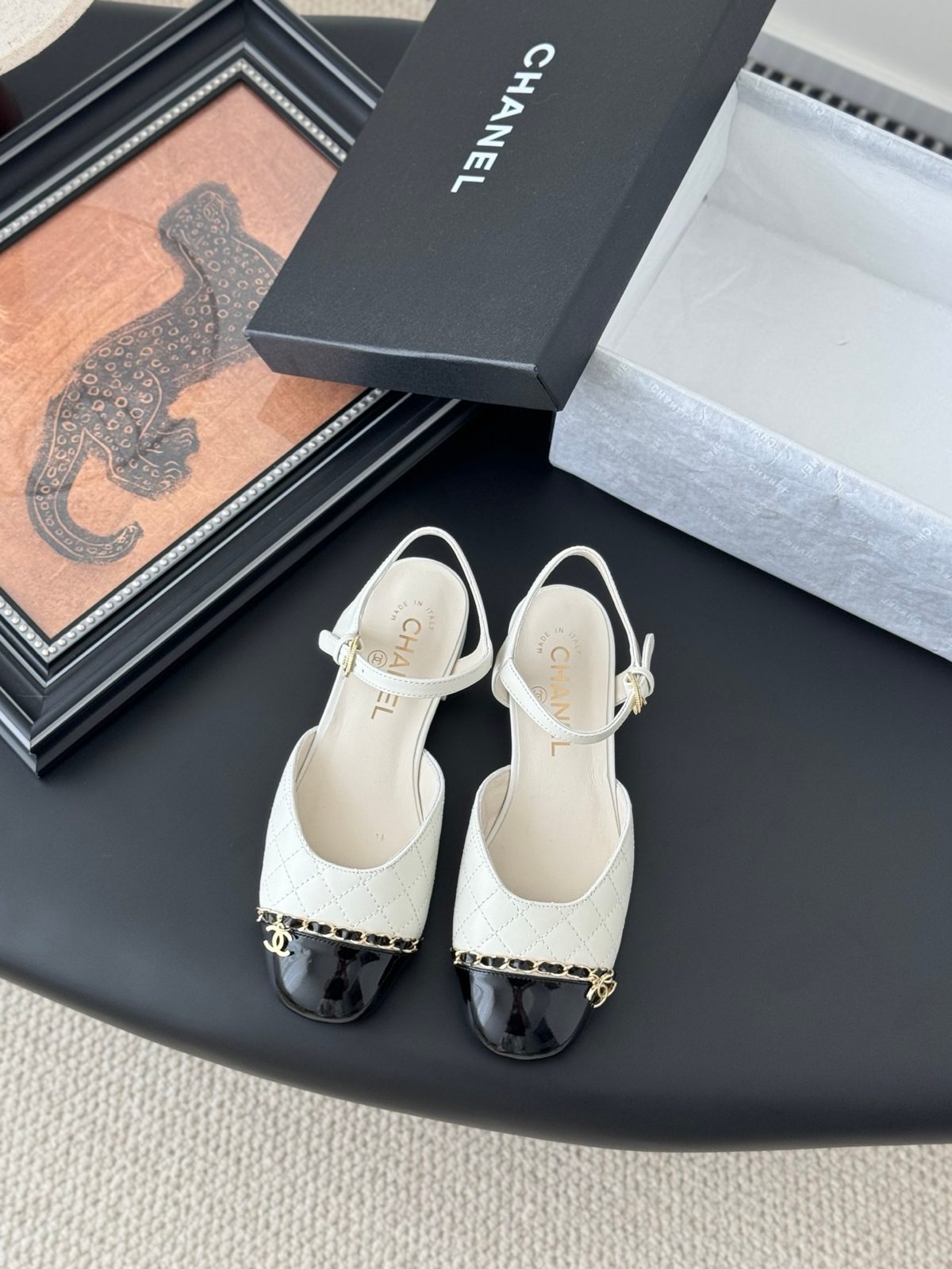 Chanel Quilted Cap Toe Slingback Flats