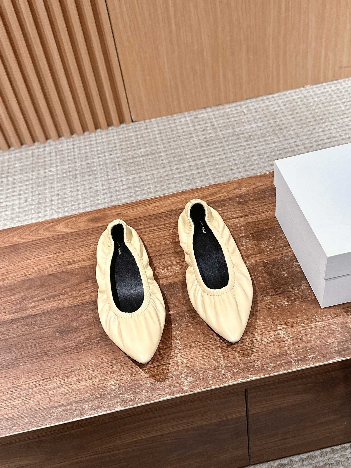 Cream Leather Pointed Ballet Flats