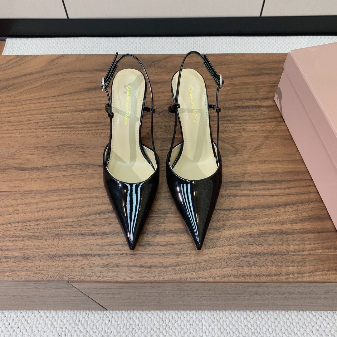 Black Patent Leather Slingback Pointed Toe Heels