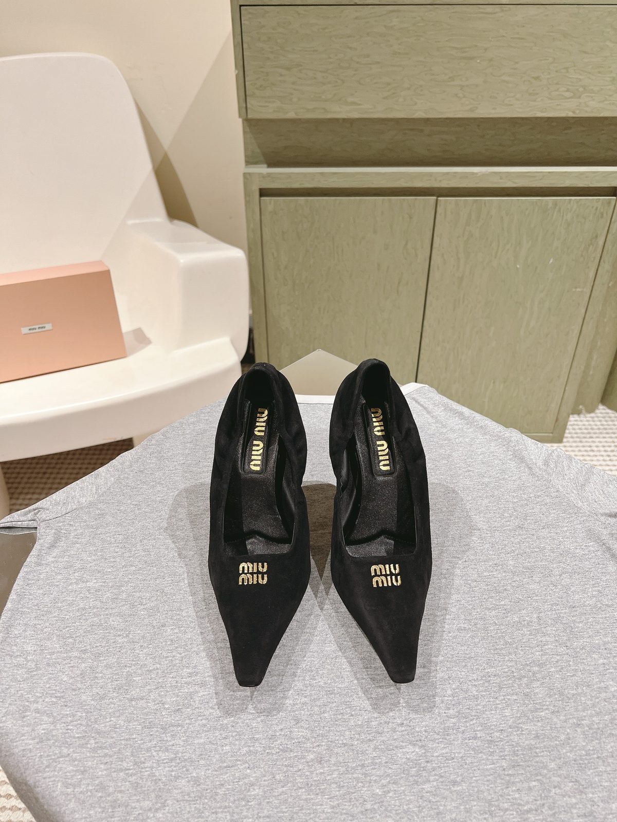Miu Miu Black Suede Pointed Toe Pumps