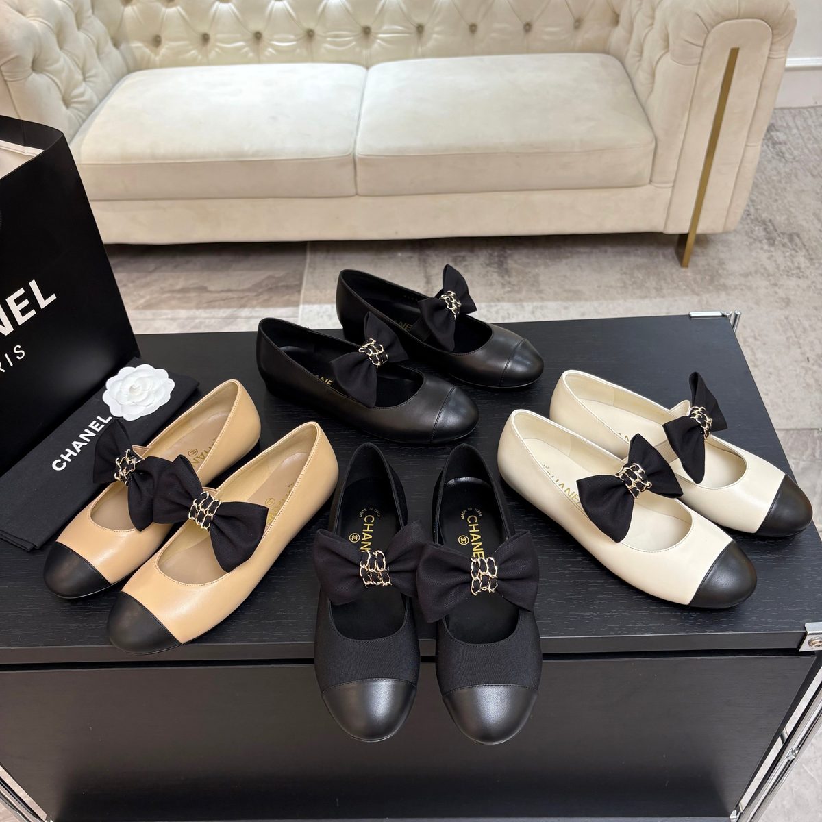 Chanel Cap Toe Ballet Flats with Bow