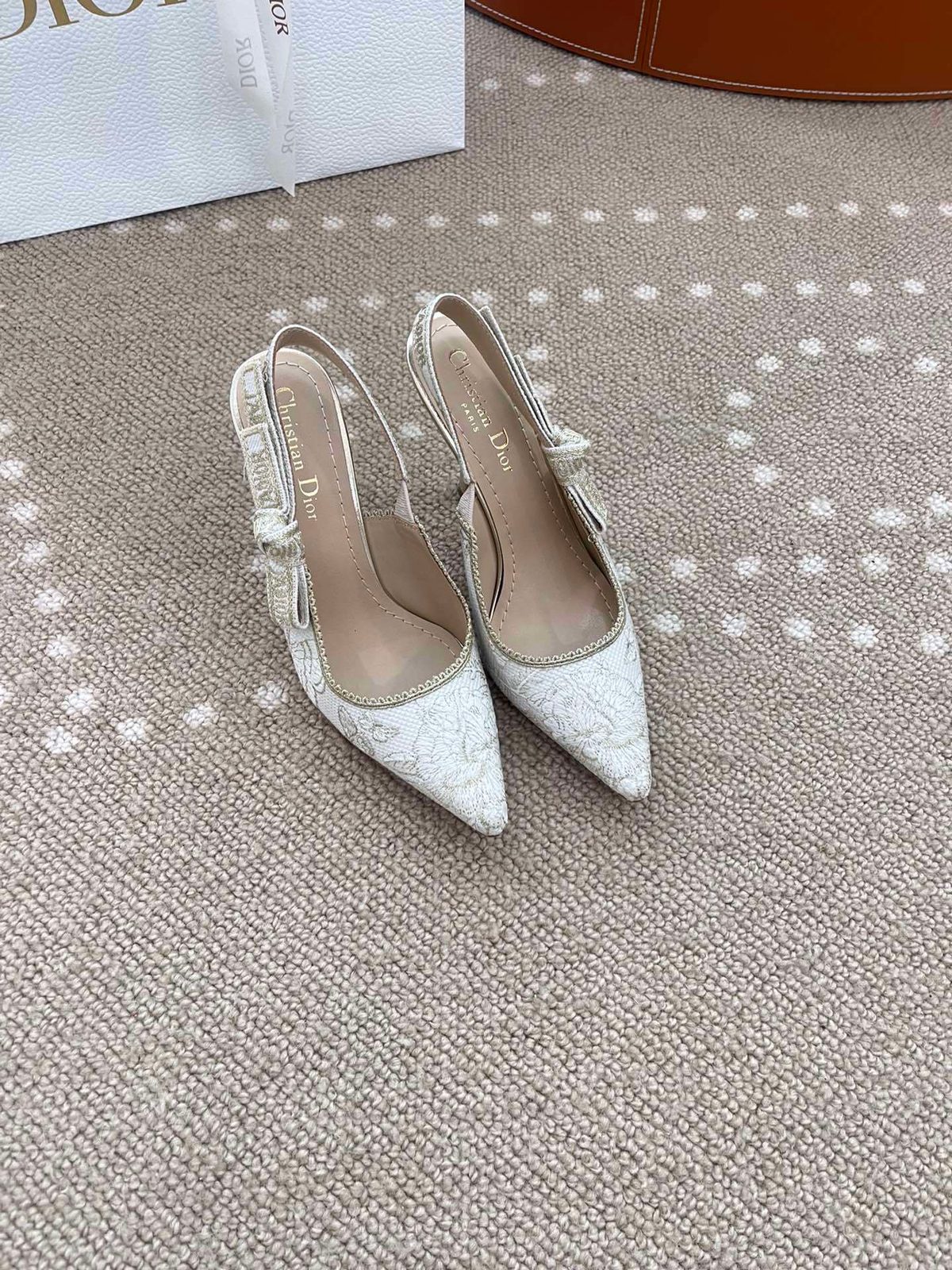Dior Embroidered Pointed Toe Slingback Heels