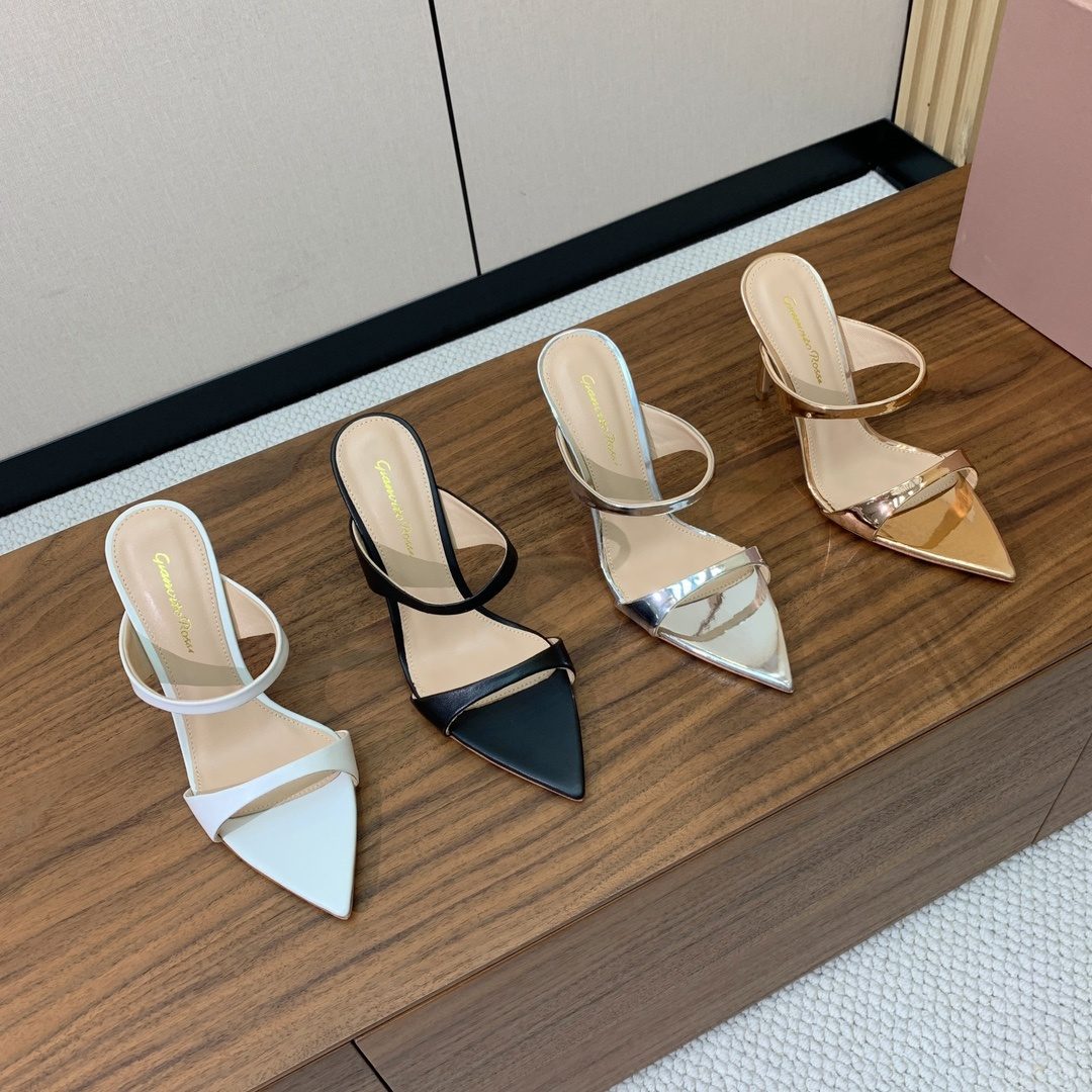 Pointed-Toe Mule Heels with Ankle Strap