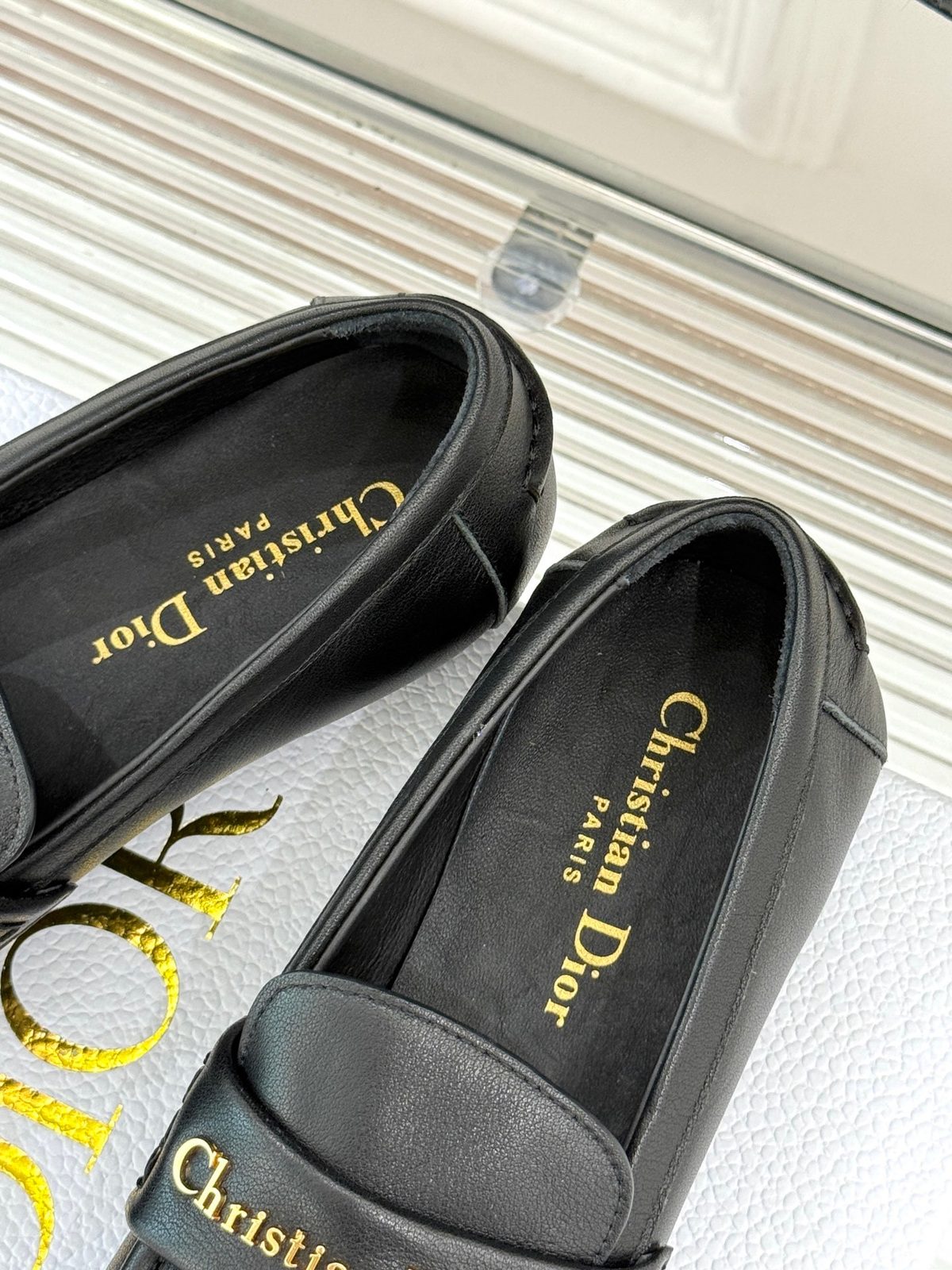 Christian Dior Paris Black Leather Loafers