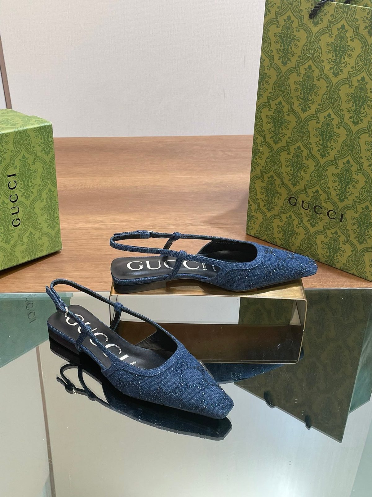 Gucci Denim Slingback Ballet Flats