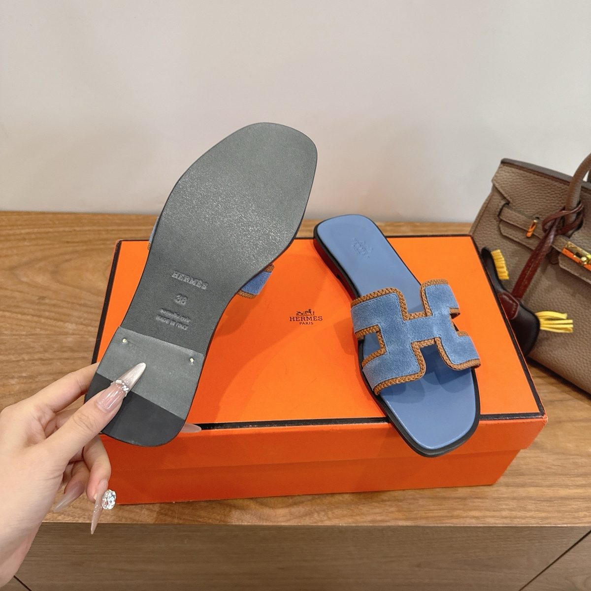 Hermès Oran Suede Slide Sandals