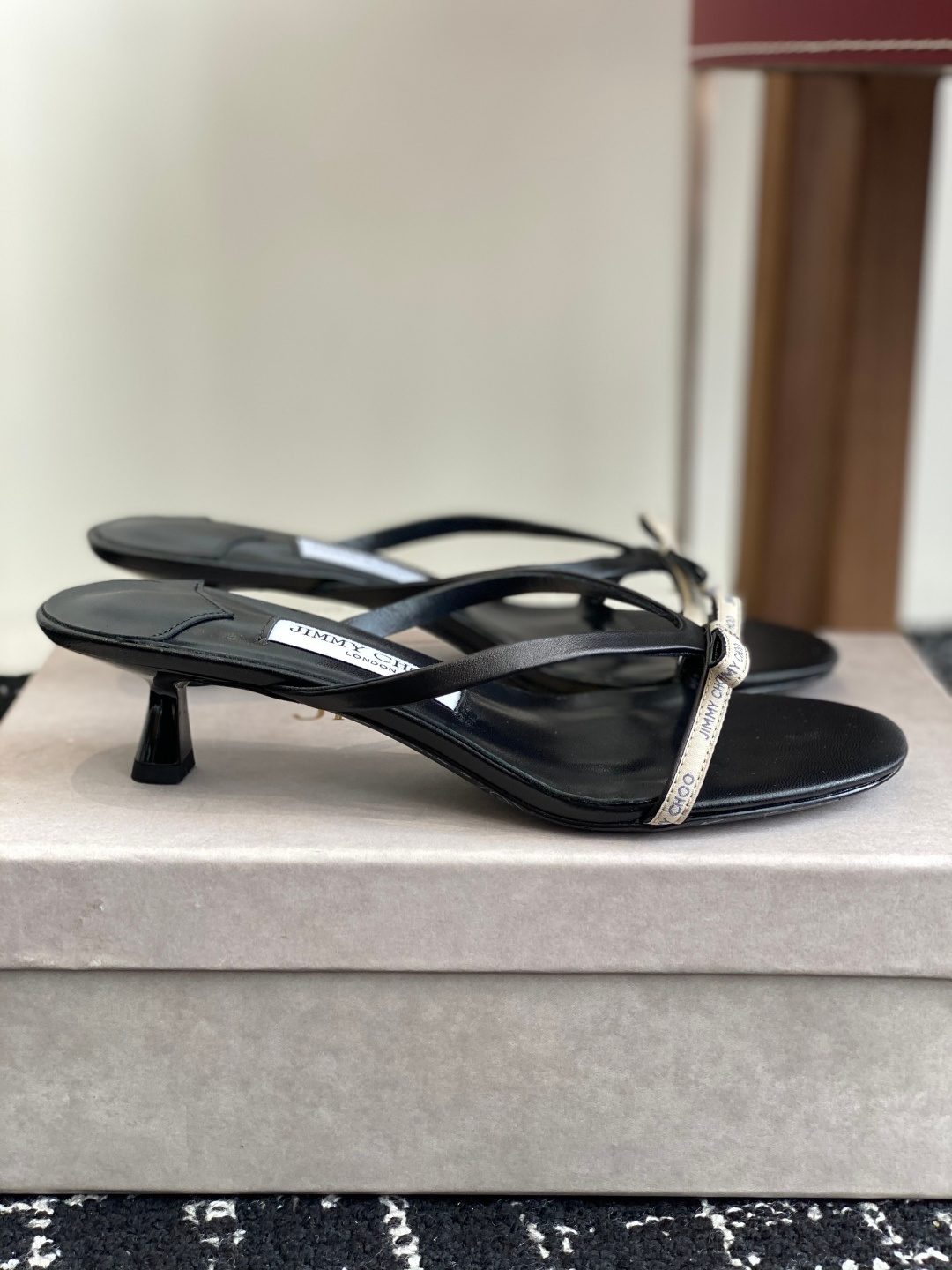 Jimmy Choo Black Kitten Heel Sandals