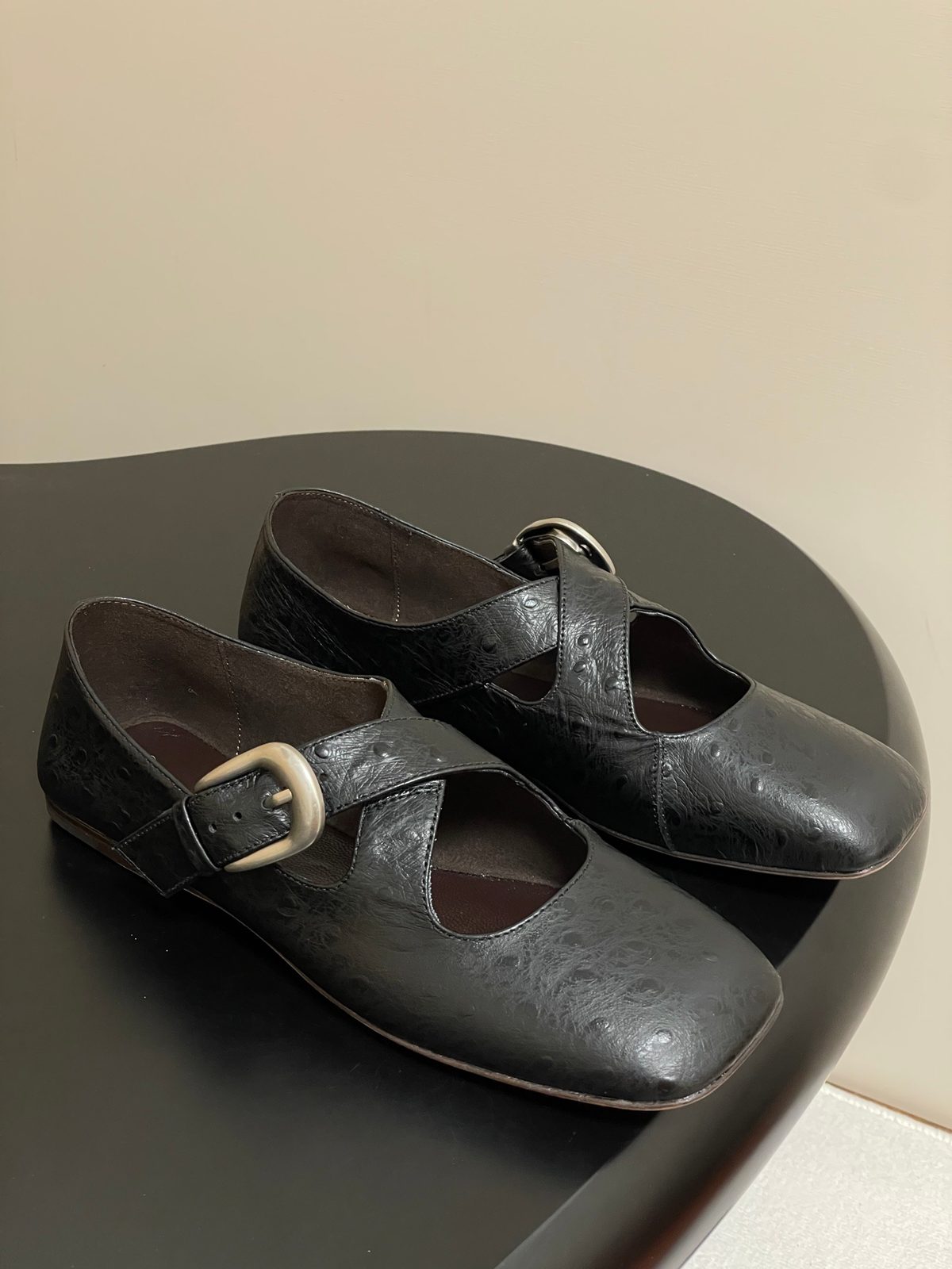 The Row Leather Mary Jane Flats