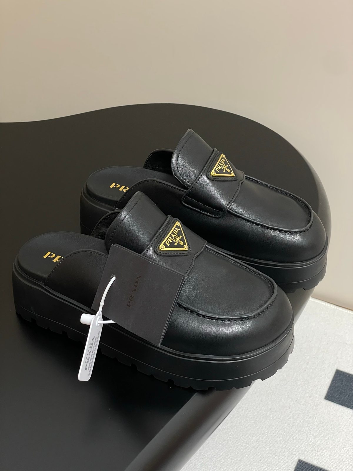 Prada Leather Platform Loafer Mule