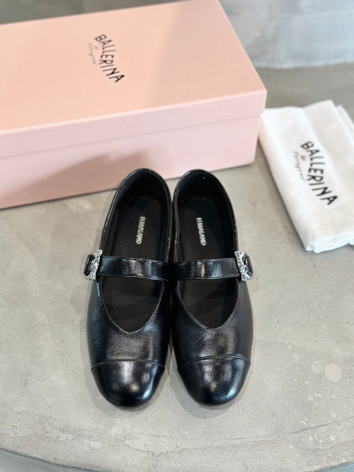 Balenciaga Black Leather Mary Jane Flats