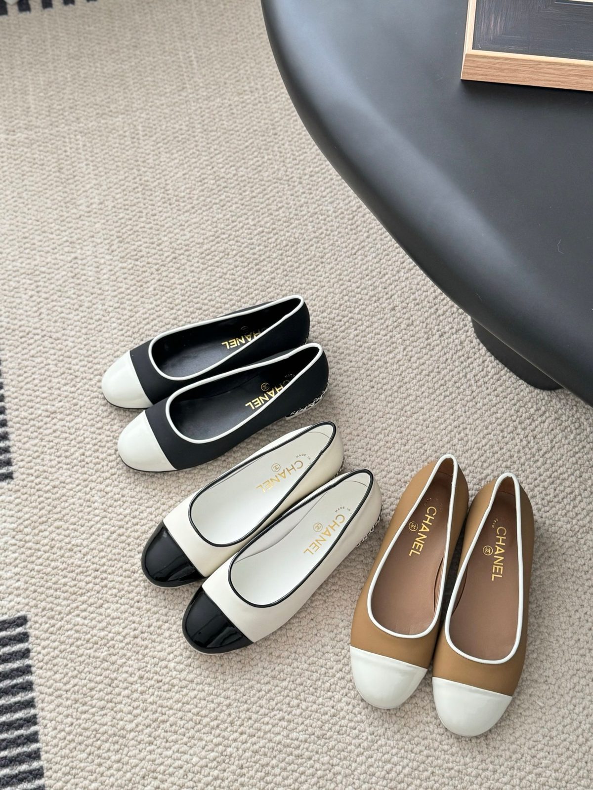 Chanel Cap Toe Ballet Flats Cream Black