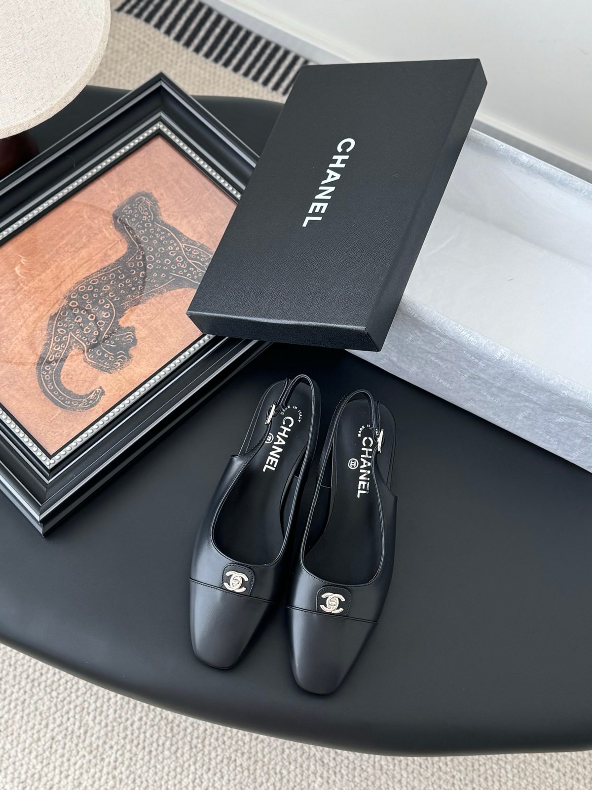 Chanel Black Leather Slingback Heels