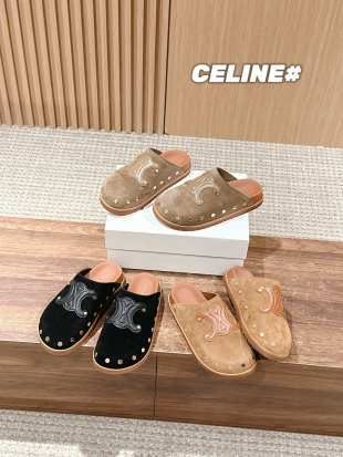 Celine Studded Suede Clog Mules
