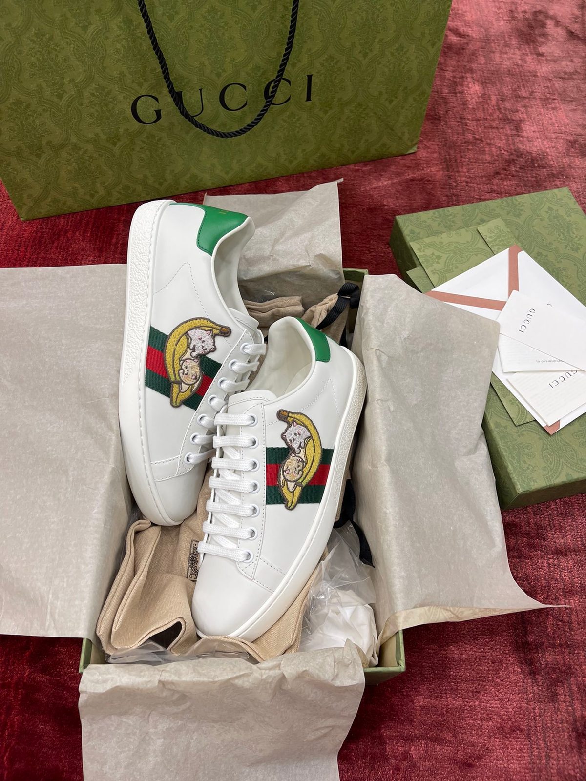 Gucci Ace Banana Embroidered Leather Sneaker
