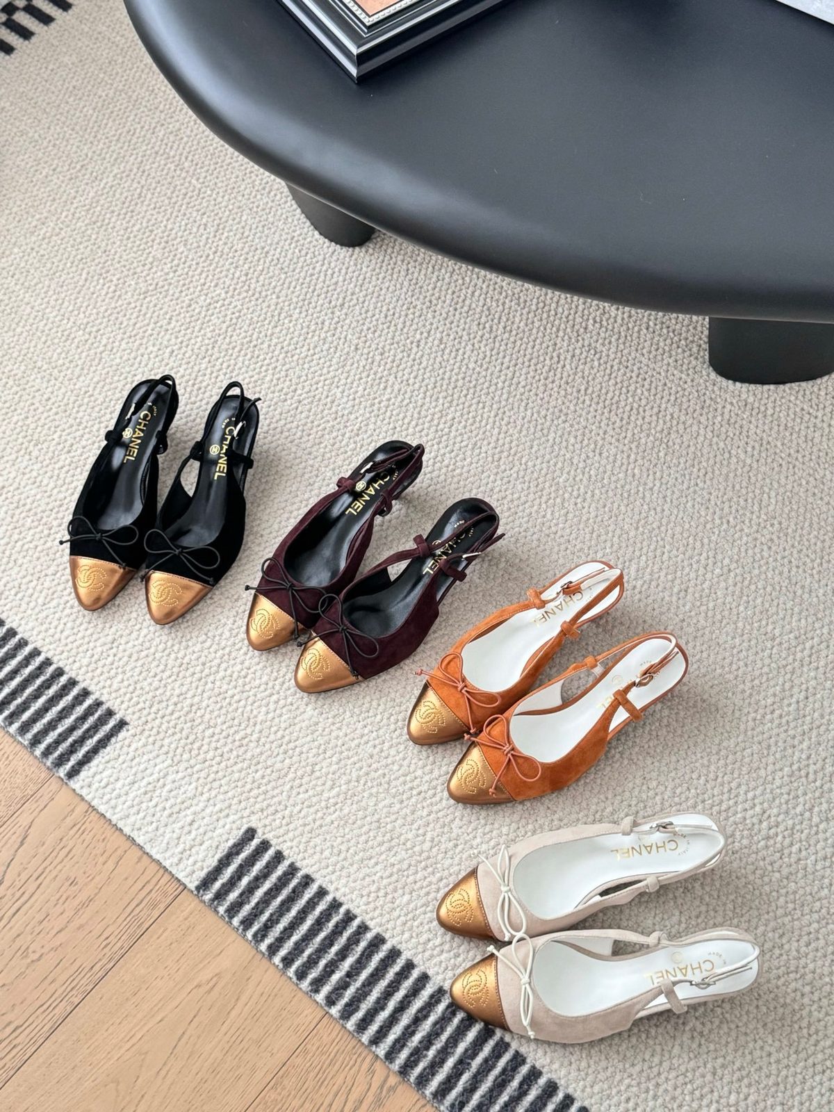 Chanel Cap Toe Slingback Kitten Heel Pumps