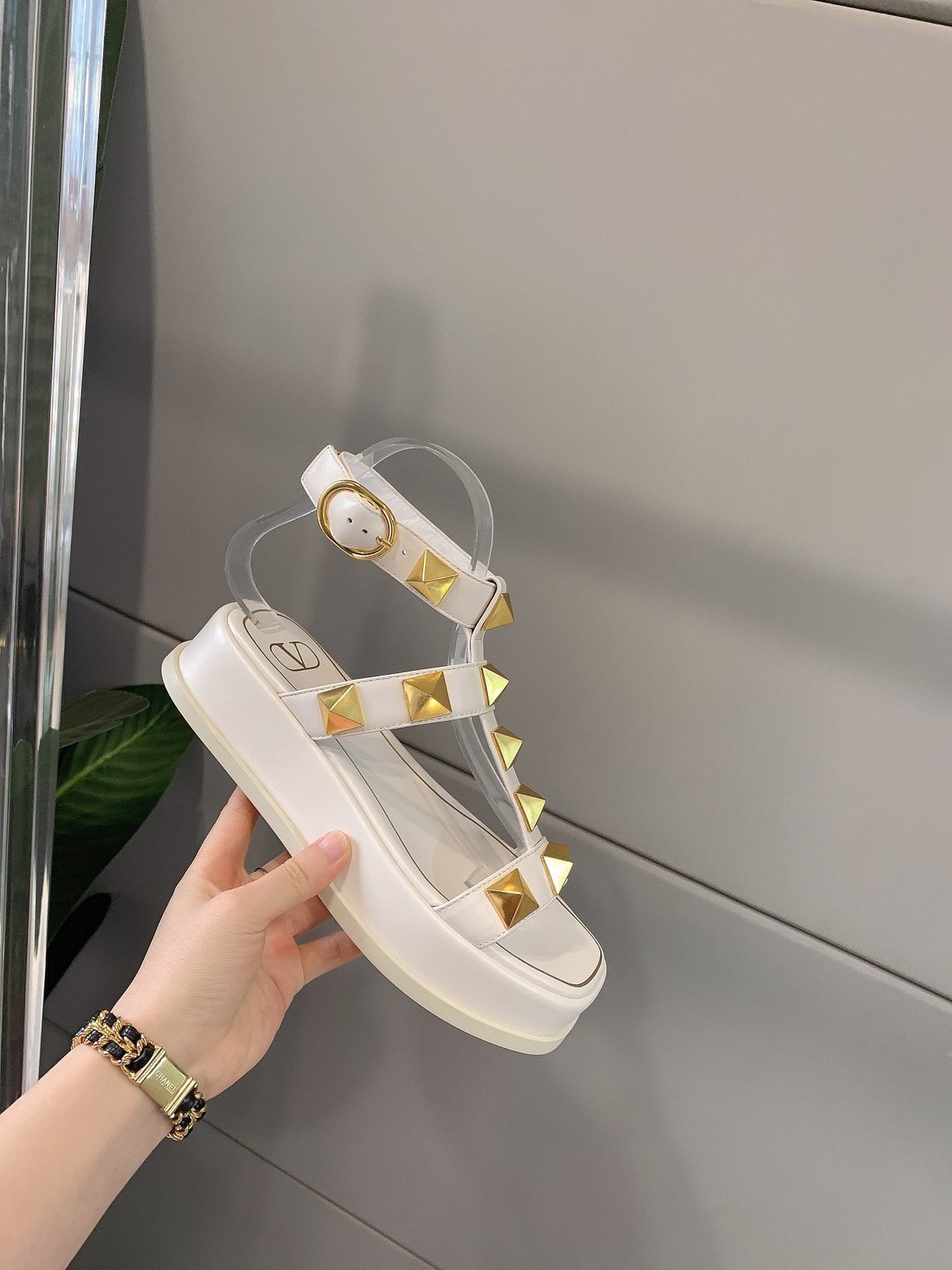 Valentino Rockstud Platform Sandal White