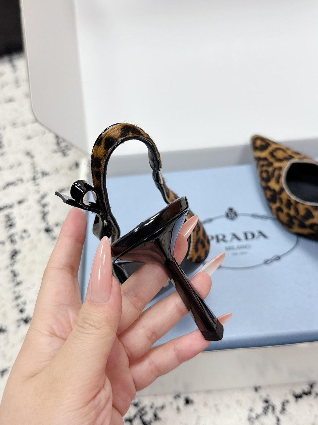Prada Leopard Print Calf Hair Pointed Toe Slingback Pump