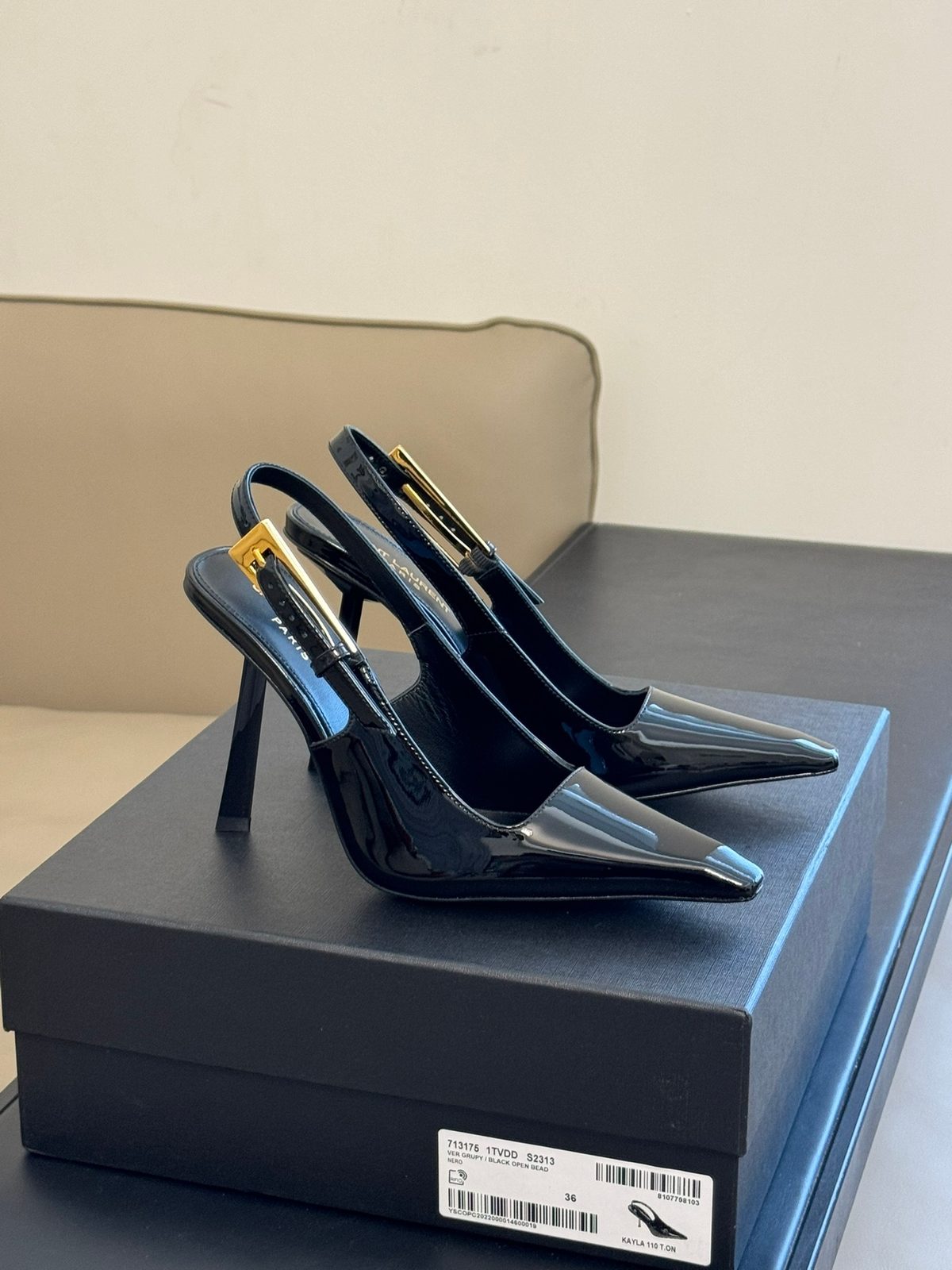 Saint Laurent Black Patent Slingback Heels