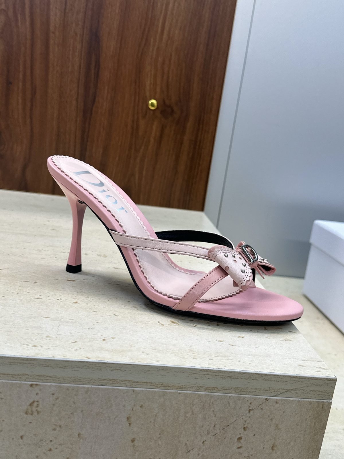 Dior Studded Bow Leather Mule Heels Pink