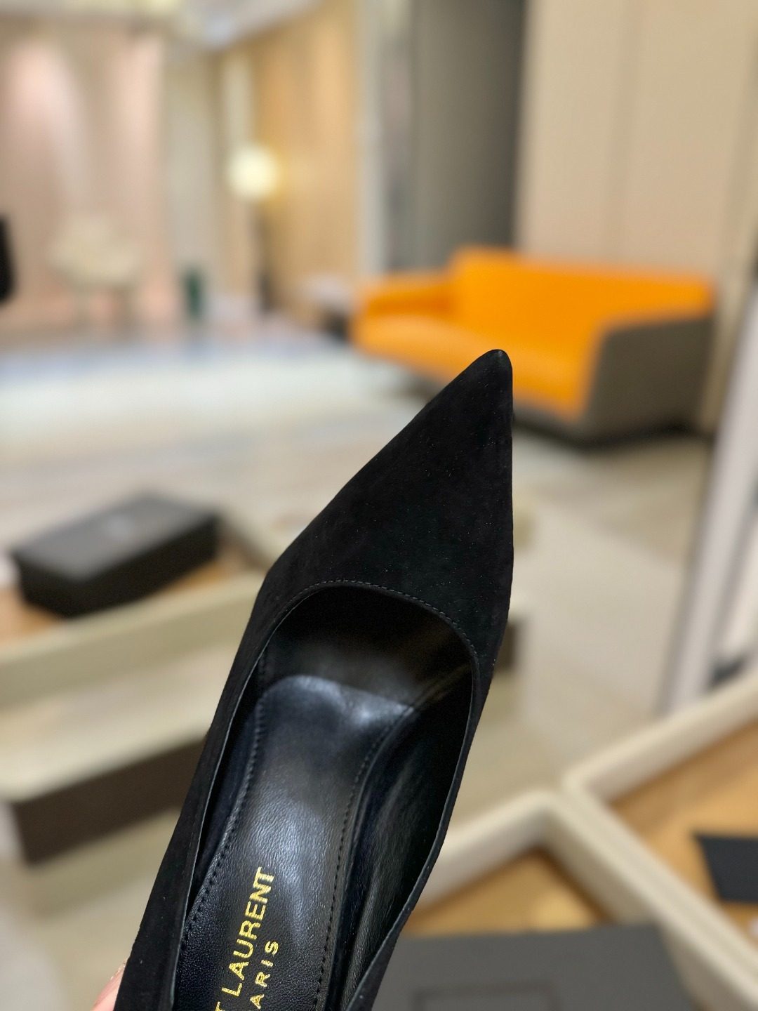 Laurent Paris Black Suede Pointed Toe Pump